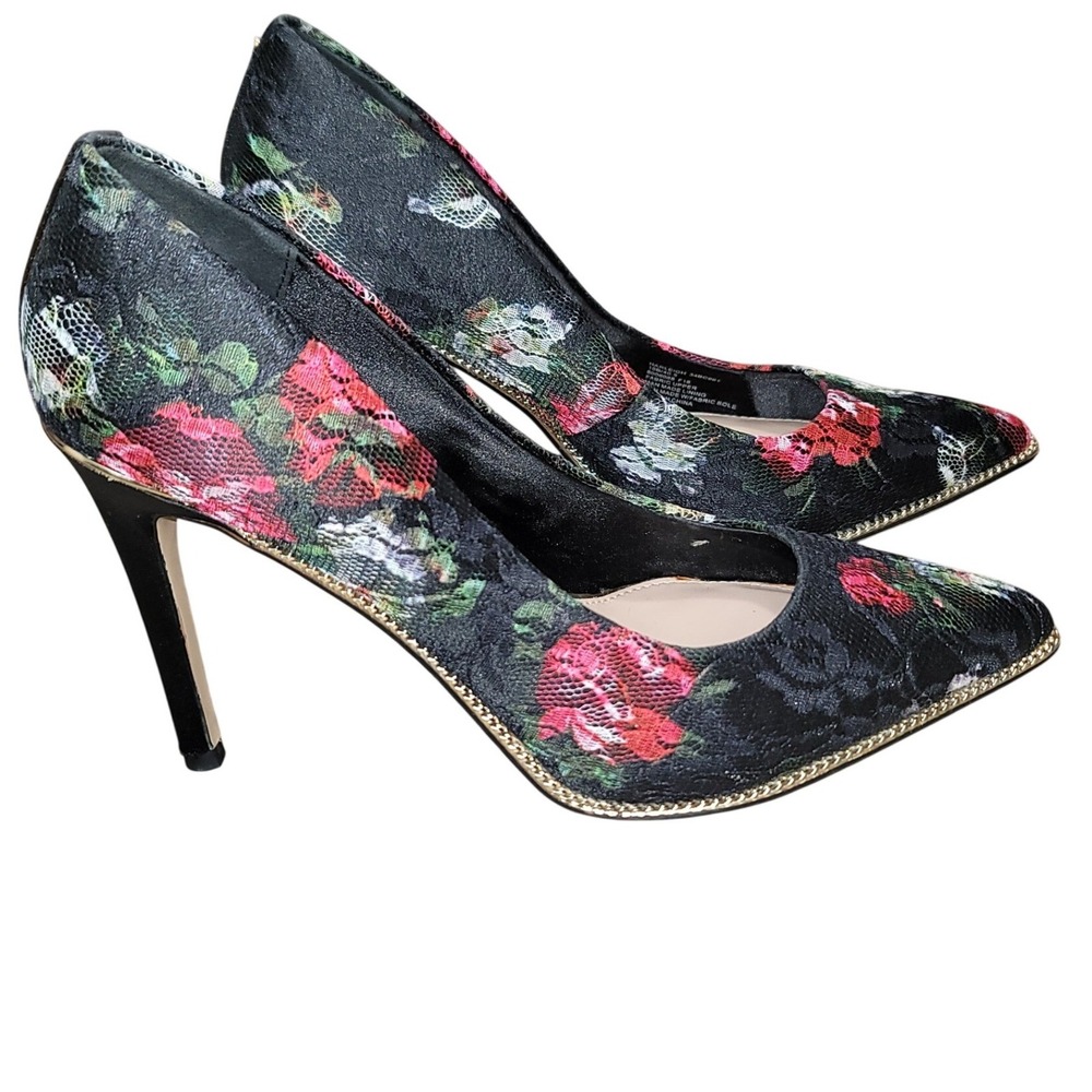 BCB Generation Chain Pointy Floral Lace Black Red Gold Chain Pumps 10 Boho Y2K - Picture 4 of 10